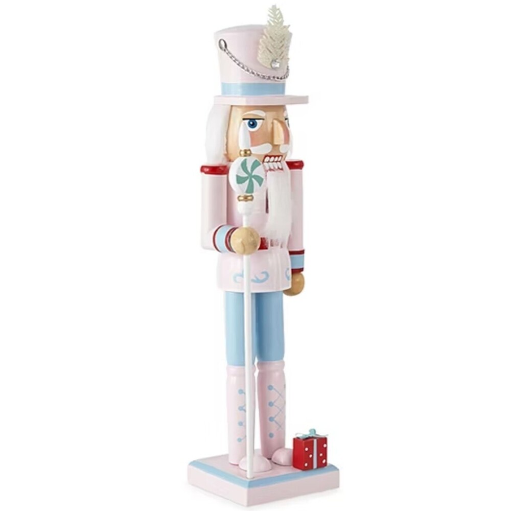 Wooden Christmas Nutcracker,14",WHITE MALE SOLDIER IN BLUE & PINK UNIFORM 605,NP